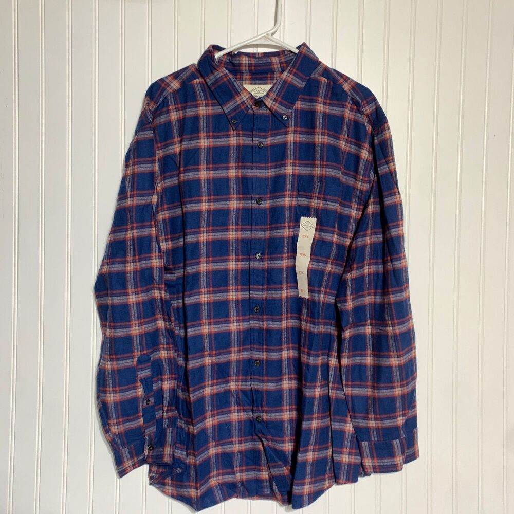 St Johns Bay‎ Shirt Mens 2XL Blue Check Button Up Long Sleeve Classic Fit NWT
